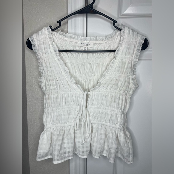 KIRIOUS LOS ANGELES Tops - KIRIOUS Los Angeles White Ruffle Tie Front Peplum Top XS